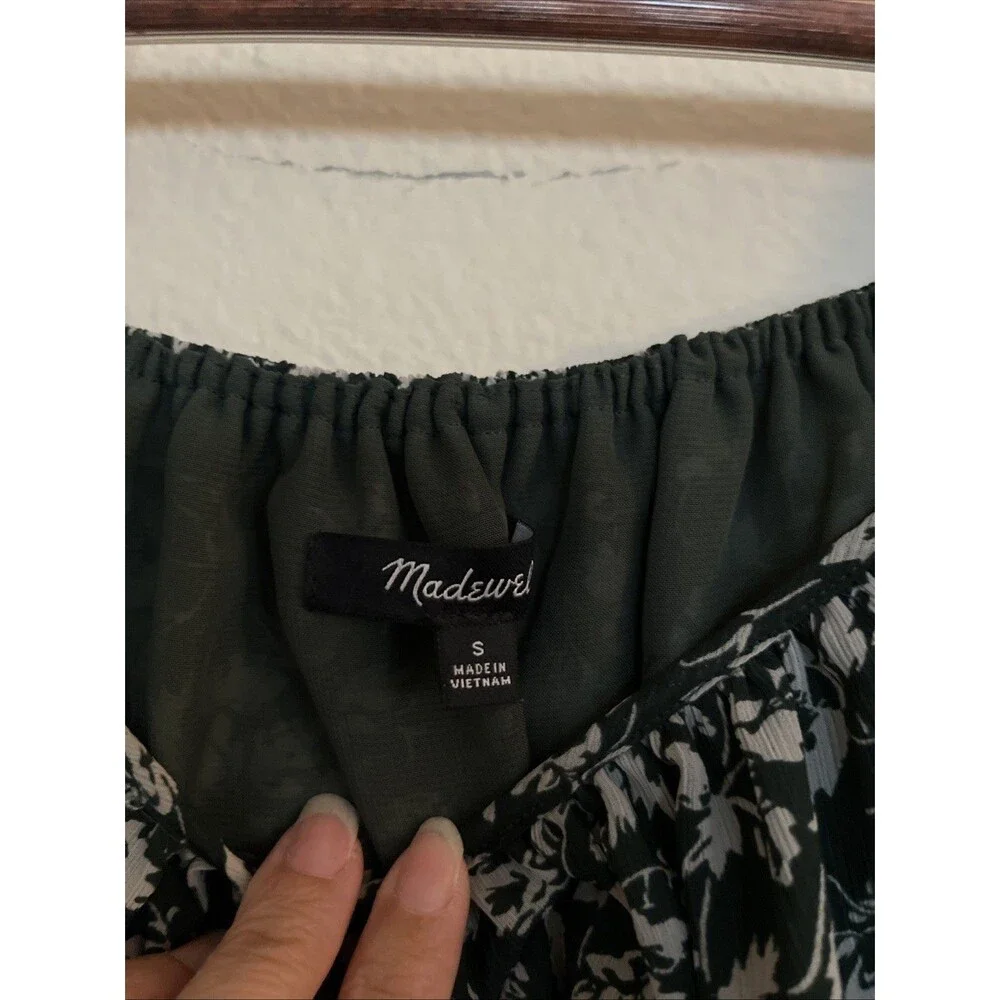 Madewell Floral Smocked Banded Long Sleeve Milk Maid Off Shoulder TOP SZ S
